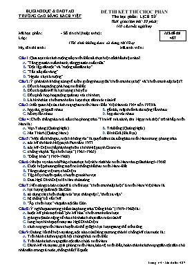 Đề thi kết thúc học phần Lịch sử - Mã đề 487 - Trường Cao đẳng Bách Việt